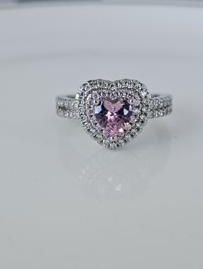 Heart Shaped Pink CZ Ring Sterling Silver Size 7!